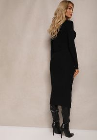 Renee - Czarny Dzianinowy Komplet z Wiskozą w Prążki Kardigan i Spódnica o Dopasowanym Kroju Nelasel. Kolor: czarny. Materiał: dzianina, wiskoza. Wzór: prążki #5