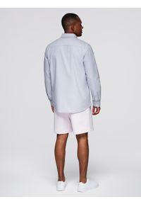 Ombre Clothing - Elegancka męska koszula oxford z haftem – błękitna V1 OM-SHOS-0172 - XXL. Okazja: na spotkanie biznesowe, do pracy. Typ kołnierza: kołnierzyk klasyczny. Kolor: niebieski. Materiał: bawełna, tkanina. Wzór: haft. Styl: elegancki #9