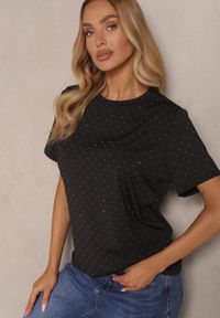 Renee - Czarny T-shirt z Wiskozą Ozdobiony Cyrkoniami Sanelisea. Okazja: na co dzień. Kolor: czarny. Materiał: wiskoza. Wzór: aplikacja. Sezon: lato, wiosna. Styl: casual #3