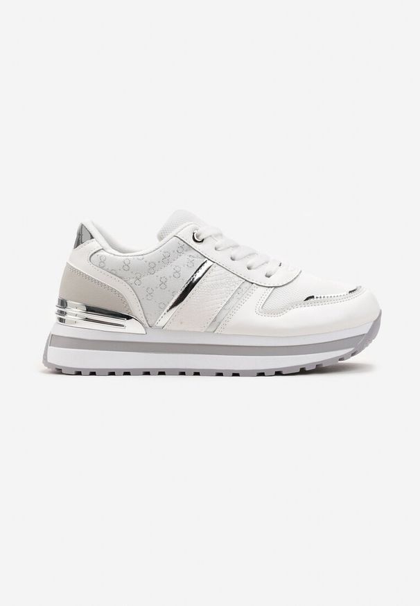 Renee - Białe Sneakersy na Podeszwie z Pianki ze Sznurowaniem i Błyszczącymi Detalami Weline. Okazja: na co dzień. Kolor: biały