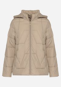 Born2be - Ciemnobeżowa Kurtka z Szerokim Pikowaniem i Kapturem Yasidi. Okazja: na co dzień. Kolor: beżowy. Materiał: jeans. Styl: casual, elegancki #5