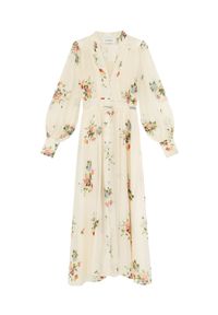 JENESEQUA - Jedwabna sukienka Annecy. Kolor: beżowy. Materiał: jedwab. Wzór: nadruk, kwiaty. Typ sukienki: dopasowane