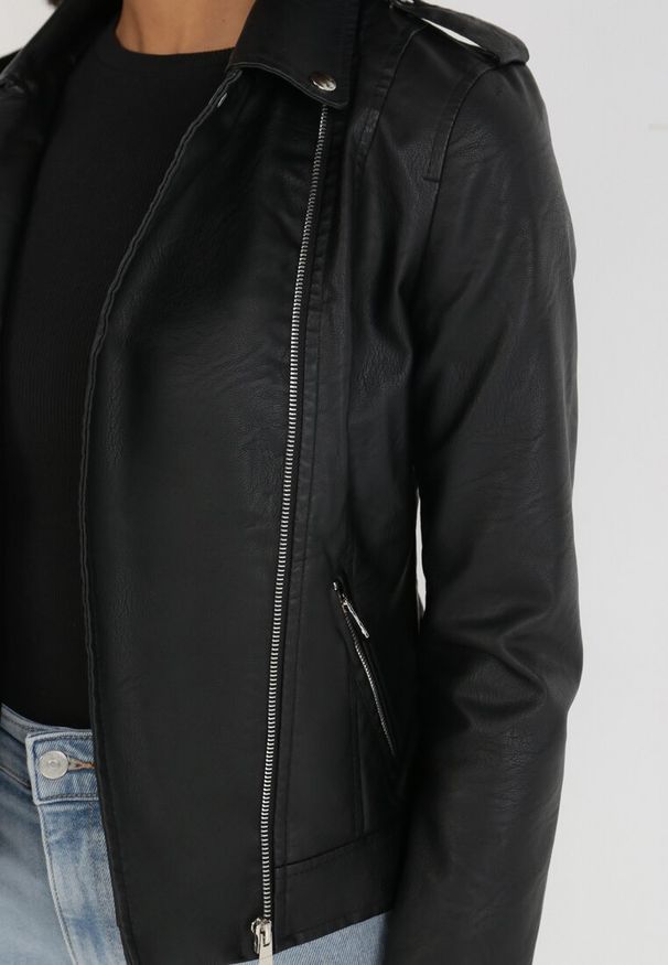 Born2be - Czarna Ramoneska Alisma. Kolor: czarny. Materiał: dzianina. Długość: długie. Styl: klasyczny