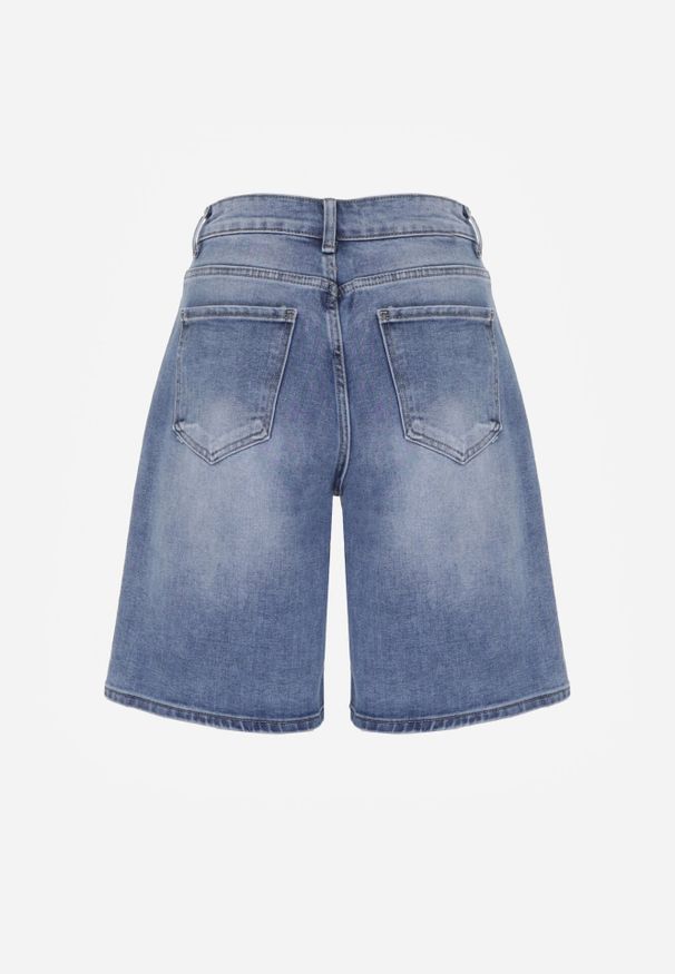 Born2be - Niebieskie Bawełniane Szorty Jeansowe Bermudy z Wysokim Stanem Avariel. Okazja: na co dzień, na randkę. Stan: podwyższony. Kolekcja: plus size. Kolor: niebieski. Materiał: bawełna, jeans. Styl: elegancki, klasyczny, casual