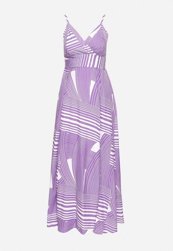 Born2be - Fioletowa Sukienka z Kopertowym Dekoltem na Regulowanych Ramiączkach z Rozcięciami Jatila. Okazja: na co dzień. Typ kołnierza: dekolt kopertowy. Kolor: fioletowy. Długość rękawa: na ramiączkach. Typ sukienki: kopertowe. Styl: casual