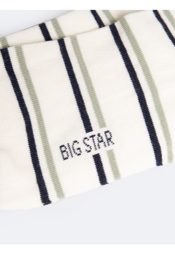 Big-Star - Stopki męskie w paski białe Ernest 403. Kolor: biały. Materiał: bawełna, materiał. Wzór: paski