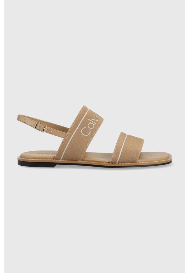 Calvin Klein sandały SQUARED SANDAL HE damskie kolor beżowy HW0HW01496. Zapięcie: klamry. Kolor: beżowy. Materiał: materiał, skóra, guma, włókno