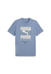 Puma - Męska koszulka z nałożonymi na siebie grafikami PUMA Cool Blue. Kolor: niebieski. Sport: fitness