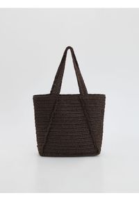 Reserved - Pleciona torebka shopper - ciemnobrązowy. Kolor: brązowy