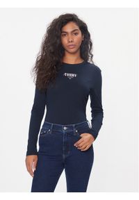 Tommy Jeans Bluzka Tjw Slim Essential Logo 1 Tee Ls DW0DW17840 Granatowy Slim Fit. Kolor: niebieski. Materiał: syntetyk, bawełna