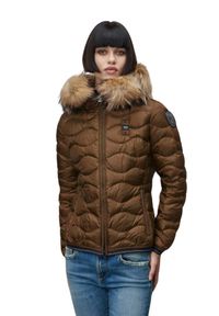 Blauer USA - BLAUER Brązowa damska kurtka Aldie Short Jackets, Rozmiar M. Kolor: brązowy. Materiał: poliamid, puch, futro