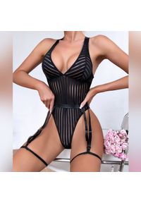Intica - Body z pasem do pończoch na romantyczne wieczory Annelotte. Kolor: czarny. Materiał: materiał #7