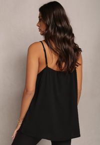 Renee - Czarny Top z Koronką z Tkaniny Plumeti Nalica. Okazja: na co dzień. Kolor: czarny. Materiał: koronka, tkanina. Wzór: koronka. Sezon: lato. Styl: casual