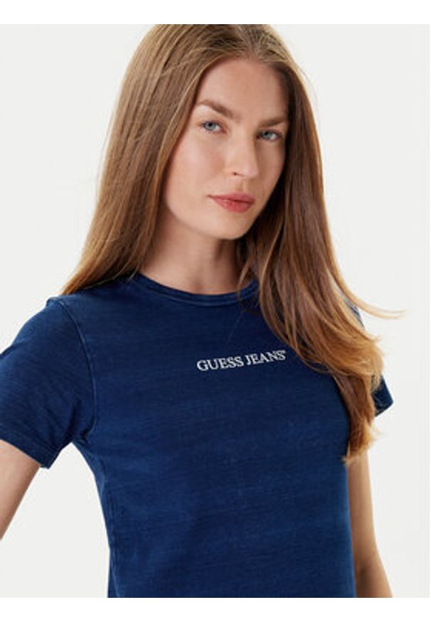 Guess Jeans T-Shirt W5GI41 KCTL1 Granatowy Slim Fit. Kolor: niebieski. Materiał: bawełna