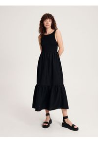 Reserved - Bawełniana sukienka maxi - czarny. Kolor: czarny. Materiał: bawełna. Wzór: gładki. Długość: maxi #1