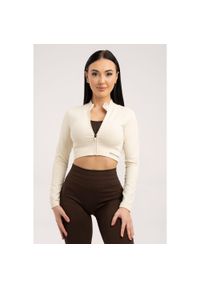 GYM GLAMOUR - Bluza fitness damska Gym Glamour bezszwowa rozpinana. Kolor: biały. Sport: fitness