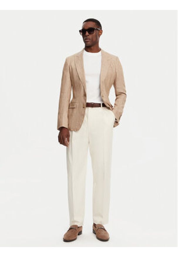 DOLCE & GABBANA - Dolce&Gabbana Marynarka G2NW0T FU4L0 Beżowy Regular Fit. Kolor: beżowy. Materiał: len