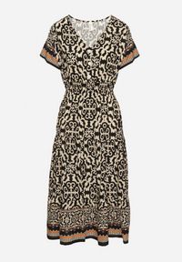 Born2be - Czarna Bawełniana Sukienka z Gumką w Talii i Guzikami Natiflione. Okazja: na co dzień. Typ kołnierza: dekolt w kształcie V. Kolor: czarny. Materiał: bawełna. Typ sukienki: rozkloszowane, oversize. Styl: klasyczny, casual, elegancki #3