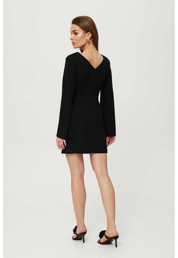 Makover - Elegancka ołówkowa sukienka mini rozcięte rękawy czarna. Kolor: czarny. Typ sukienki: ołówkowe. Styl: elegancki. Długość: mini