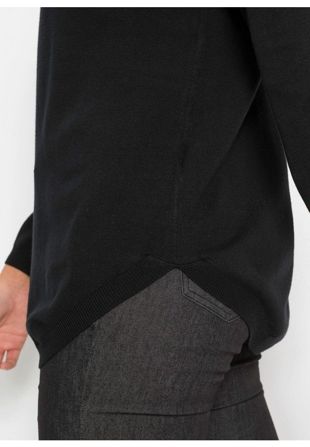 bonprix - Cienki sweter z mieszanki wiskozy. Typ kołnierza: dekolt w serek. Kolor: czarny. Materiał: wiskoza