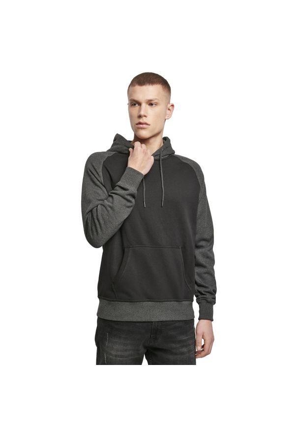 BUILD YOUR BRAND - Męska Raglanowa Bluza Z Kapturem. Typ kołnierza: kaptur. Kolor: wielokolorowy, czarny, szary. Długość rękawa: raglanowy rękaw