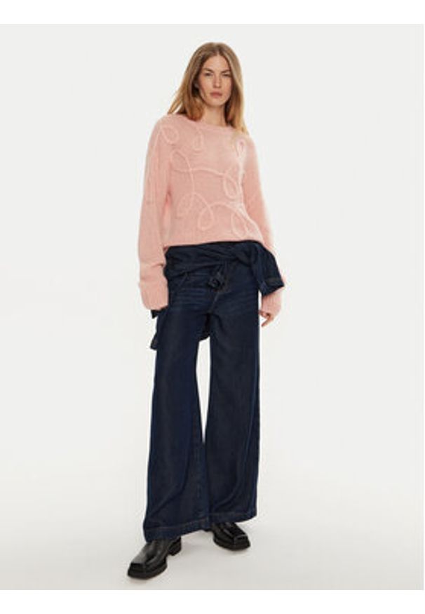 Munthe Sweter Tahlis 243160124370 Różowy Loose Fit. Kolor: różowy. Materiał: syntetyk