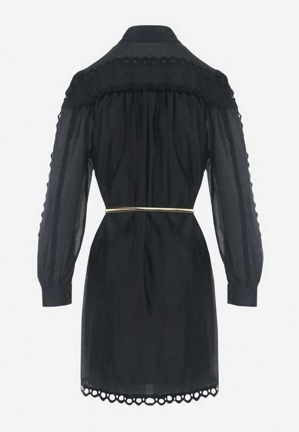 Born2be - Czarna Koszulowa Sukienka w Stylu Vintage ze Stójką i Paskiem w Talii Glikoma. Typ kołnierza: kołnierzyk stójkowy. Kolor: czarny. Typ sukienki: koszulowe. Styl: vintage