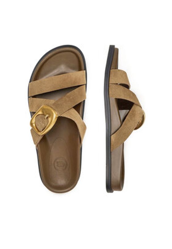 Gino Rossi Klapki MOIRA-E252765LM Khaki. Kolor: brązowy. Materiał: zamsz, skóra