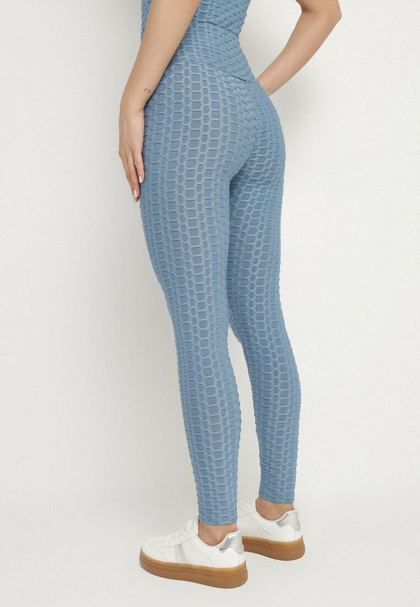 Born2be - Niebieskie Legginsy Sportowe z Elastyczną Gumką i Tłoczonym Wzorem Ardisa. Okazja: na co dzień. Kolor: niebieski. Styl: sportowy