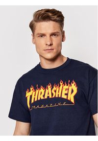 Thrasher T-Shirt Flame Granatowy Regular Fit. Kolor: niebieski. Materiał: bawełna