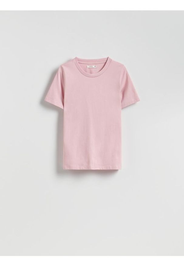 Reserved - T-shirt regular - różowy. Kolor: różowy. Materiał: bawełna, dzianina