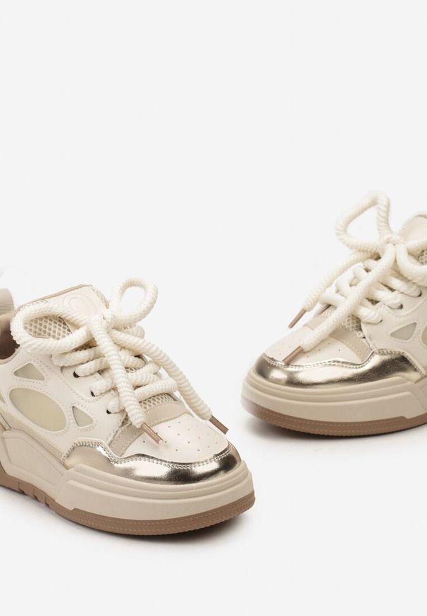 Renee - Beżowe Sneakersy na Niskiej Platformie z Grubymi Sznurowadłami Vansyla. Kolor: beżowy. Obcas: na platformie
