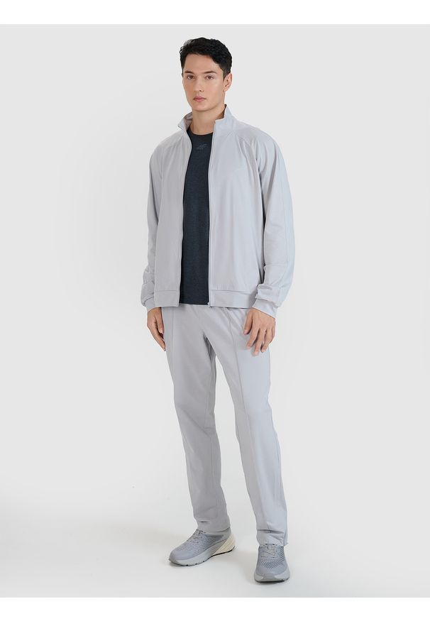 4f - 4F Bluza treningowa rozpinana bez kaptura męska - szara S. Typ kołnierza: bez kaptura. Kolor: szary. Materiał: syntetyk, włókno, dzianina, materiał. Długość rękawa: raglanowy rękaw. Wzór: ze splotem, gładki. Styl: sportowy. Sport: fitness