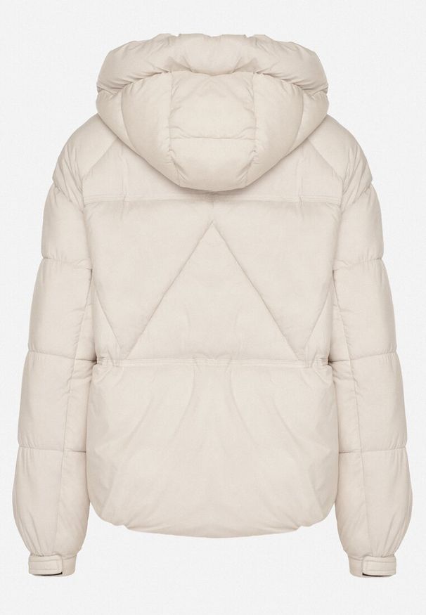 Born2be - Biała Pikowana Kurtka Puffer z Kapturem i Kieszonką przy Rękawie Galieana. Okazja: na spacer. Typ kołnierza: kaptur. Kolor: biały. Materiał: jeans, dzianina. Styl: sportowy, elegancki
