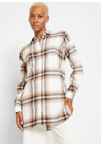 bonprix - Koszula flanelowa z czystej bawełny. Kolor: brązowy. Materiał: bawełna. Długość: długie #1