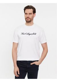Karl Lagerfeld - KARL LAGERFELD T-Shirt 755403 541221 Biały Regular Fit. Typ kołnierza: dekolt w karo. Kolor: biały. Materiał: bawełna