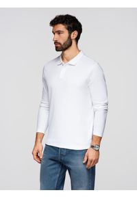 Ombre Clothing - Longsleeve męski BASIC z kołnierzykiem polo – biały V1 - Rozmiar: M. Okazja: na co dzień, do pracy, na spotkanie biznesowe. Typ kołnierza: polo. Kolor: biały. Materiał: dzianina, materiał, bawełna, jeans. Długość rękawa: długi rękaw. Długość: długie. Styl: wizytowy, casual, biznesowy #1