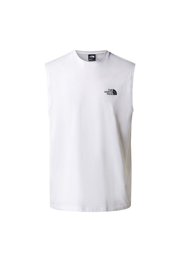 Koszulka The North Face Simple Dome Tank 0A87R3FN41 - biała. Kolor: biały. Materiał: bawełna, poliester, materiał. Długość rękawa: bez rękawów. Wzór: nadruk