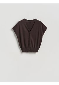 Reserved - Kardigan z lyocellem - ciemnobrązowy. Kolor: brązowy. Materiał: dzianina #1