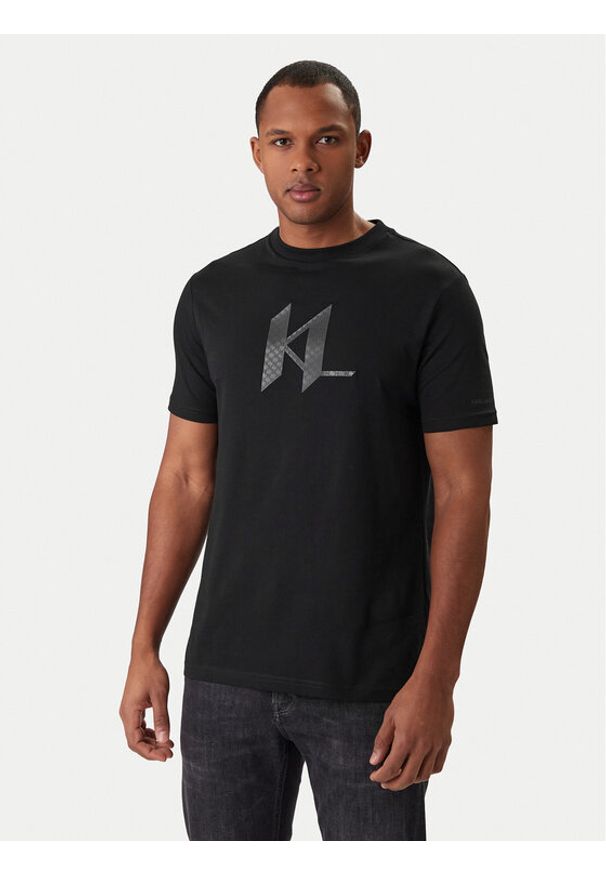 Karl Lagerfeld - KARL LAGERFELD T-Shirt 755072 561252 Czarny Regular Fit. Typ kołnierza: dekolt w karo. Kolor: czarny. Materiał: bawełna