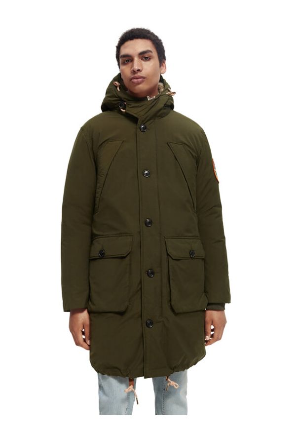 Scotch & Soda Parka 169114 Khaki Regular Fit. Kolor: brązowy. Materiał: bawełna, syntetyk