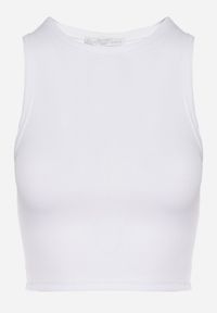 Born2be - Biały Krótki Tank Top z Prążkowanej Tkaniny Nevallia. Okazja: na co dzień. Kolor: biały. Materiał: tkanina, prążkowany. Długość: krótkie. Styl: klasyczny, casual, elegancki