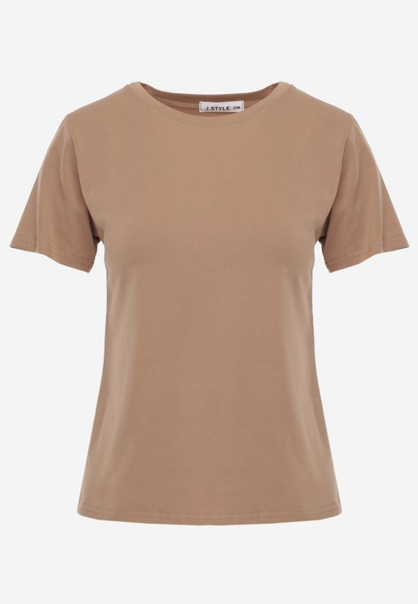 Renee - Brązowy Casualowy Bawełniany T-shirt Rivali. Okazja: na co dzień. Kolor: brązowy. Materiał: bawełna. Styl: casual