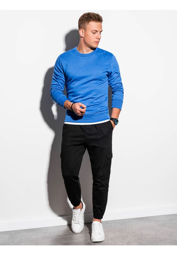 Ombre Clothing - Bluza męska bez kaptura B978 - niebieska - XXL. Okazja: na co dzień. Typ kołnierza: bez kaptura. Kolor: niebieski. Materiał: poliester, materiał, bawełna. Styl: klasyczny, casual