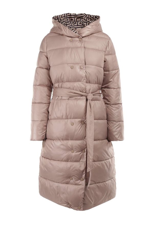 Born2be - Beżowa Kurtka Eidon. Okazja: na co dzień. Kolor: beżowy. Długość: długie. Wzór: aplikacja, geometria. Sezon: zima. Styl: elegancki, casual