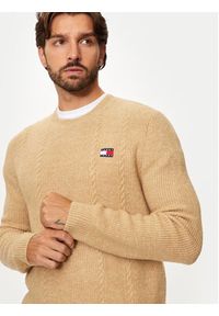 Tommy Jeans Sweter DM0DM19440 Beżowy Regular Fit. Kolor: beżowy. Materiał: syntetyk