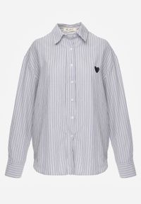 Born2be - Niebieska Koszula z Bawełną w Paski Ozdobiona Haftem Sercem Sewriva. Okazja: na co dzień. Typ kołnierza: kołnierzyk klasyczny. Kolor: niebieski. Materiał: bawełna. Wzór: aplikacja, haft, paski. Styl: casual, klasyczny #6