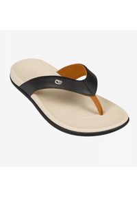 Japonki damskie Decathlon 950. Okazja: na plażę. Nosek buta: okrągły. Kolor: beżowy. Materiał: kauczuk, materiał. Wzór: paski. Styl: sportowy #1