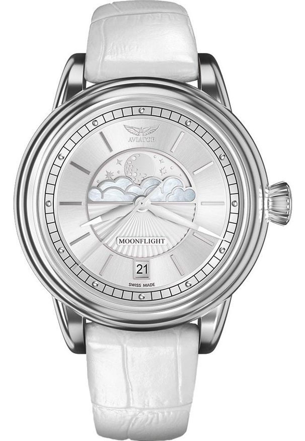 AVIATOR - Zegarek Aviator Zegarek damski Aviator V.1.33.0.250.4 biały. Kolor: biały