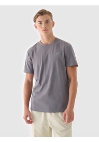 4f - 4F T-shirt regular gładki męski - szary XXL. Okazja: na co dzień. Kolor: szary. Materiał: dzianina, bawełna, jersey. Długość rękawa: krótki rękaw. Długość: krótkie. Wzór: gładki. Styl: klasyczny, sportowy, casual